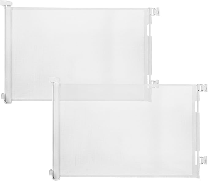 2PCS Retractable Baby Gates, Mesh Dog Gate for Doorways, 33.6" Tall, Expands to 55" Wide,Pet Safety Essential Fit for Baseboards, Wide Toddlers Gates for Hallways, Indoor & Outdoor,White