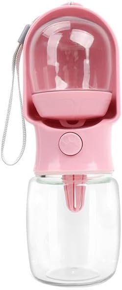 2-in-1 Dog Water Bottle with Food Container - 10oz Leak-Proof Travel Water Dispenser, Travel Water Bowl for Cats, Dogs, and Puppies - Essential for Walks, Hikes, and Travel (Pink)