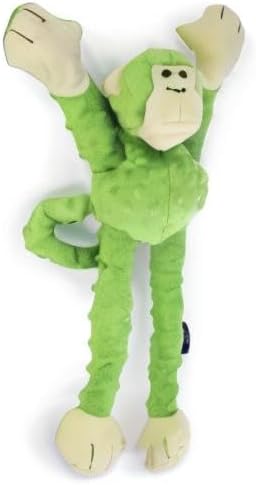goDog Crazy Tugs Monkeys Squeaky Plush Dog Toy with Chew Guard Technology, Durable Fabric & Squeaker for Active Play, Green, Large