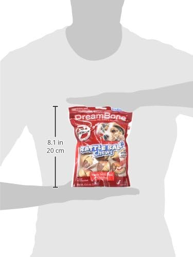 DreamBone RattleBall Small Chews, Rawhide-Free Chews for Dogs, with Real Chicken Treats Inside, 14 Count (Pack of 4)