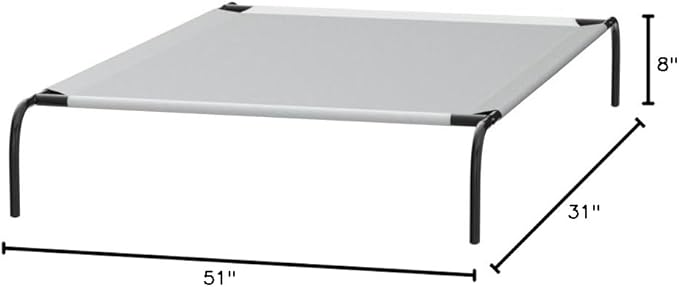 Amazon Basics Cooling Breathable Elevated Dog Bed with Metal Frame for Large Dogs, 51" x 31" x 8", Grey