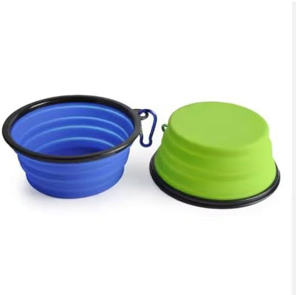 Collapsible Pet Bowl Set, Portable Silicone Travel Food Water Bowls with Carabiner Clip, Multi-Color, Space-Saving Design for Dogs Cats (Pink & Black)