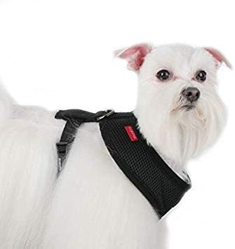 Puppia Soft Dog Harness No Choke Over-The-Head Triple Layered Breathable Mesh Adjustable Chest Belt and Quick-Release Buckle, Black, Small