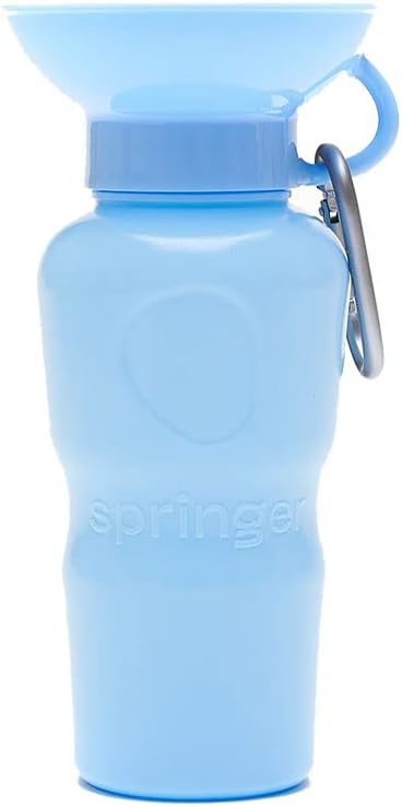 Springer Dog Water Bottle | Portable Travel Water Bottle Dispenser For Dogs - As Seen on Shark Tank | Patented, Leak-Proof Bottles Fill Bowl With Water - Ideal for Walking | BPA-Free 22oz Blue