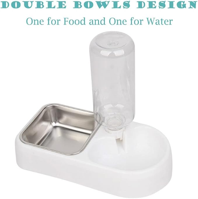 JiangYanus Crate Dog Bowl, Kennel Dog Food Water Bowl Set with Automatic Water Dispenser Detachable Stainless Steel Bowl, Hanging Pet Cage Feeder for Small Dogs Cat Puppies and Small Animals (White)