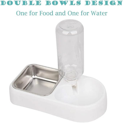 JiangYanus Crate Dog Bowl, Kennel Dog Food Water Bowl Set with Automatic Water Dispenser Detachable Stainless Steel Bowl, Hanging Pet Cage Feeder for Small Dogs Cat Puppies and Small Animals (White)