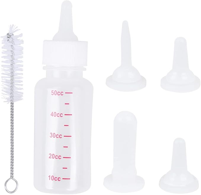 BESPORTBLE 4 Pack Pet Nursing Bottles for Small Animals 50ml Dog Cat Feeding Bottles 3 Sizes Nipples Cleaning Brush Kitten Milk Feeder