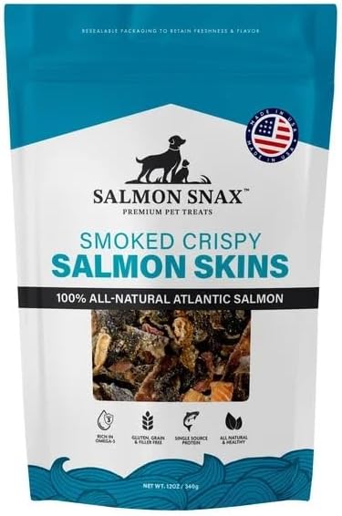 Dog Treats – Smoked Crispy Salmon Skin, 12 oz – 100% Atlantic Salmon, All Natural, Single-Protein, Grain & Gluten Free, Omega-3 Rich, No Fillers, Resealable Bag, Made in USA