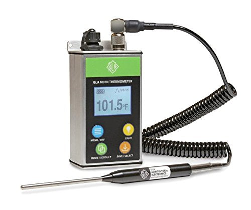 GLA M900 Veterinary Cattle Rectal Thermometer Smaller, Lighter. Fast, Accurate Temps in 8-15 Secs. Big, Back-Lit LCD. Rechargeable. Built for Dairies & Feedlots.