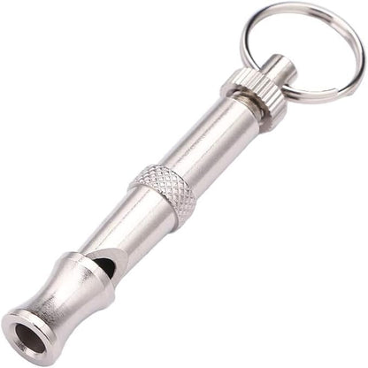 Silver Ultrasonic Dog Whistle - Adjustable Frequency Training Whistle for All Dog Sizes | Durable Stainless Steel Pet Behavior Aid with Portable Keychain Design