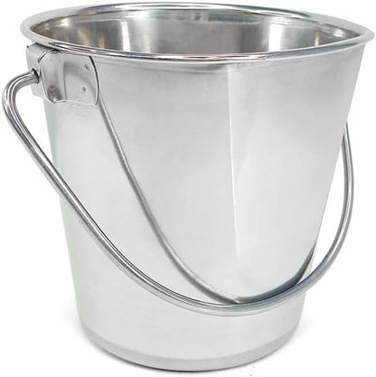 Heavy Duty Stainless Steel Bucket 2 Quart - Half Gallon Flat Side Metal Bucket for Feeding & Watering Pets, Livestock & Cleaning - Perfect for Crates, Kennels, Cages & Hang on Fences