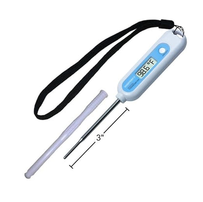 Veterinary Thermometer for Large Animals. Fast, Accurate Temperatures in 8-10 Seconds. Three-Inch Stainless-Steel Probe with Blunt Tip. Safe for All Farm Animals & Pets., White