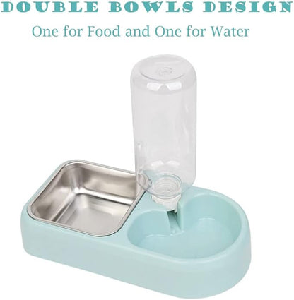 JiangYanus Crate Dog Bowl, Kennel Dog Food Water Bowl Set with Automatic Water Dispenser Detachable Stainless Steel Bowl, Hanging Pet Cage Feeder for Small Dogs Cat Puppies and Small Animals (Blue)