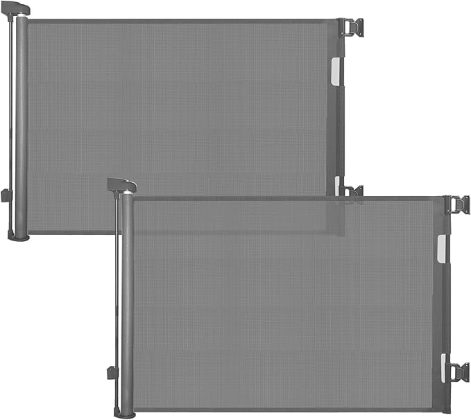 2PCS Retractable Baby Gates, Mesh Dog Gate for Doorways, 33.6" Tall, Expands to 55" Wide,Pet Safety Essential Fit for Baseboards, Wide Toddlers Gates for Hallways, Indoor & Outdoor,Grey
