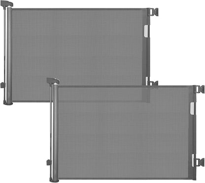 2PCS Retractable Baby Gates, Mesh Dog Gate for Doorways, 33.6" Tall, Expands to 55" Wide,Pet Safety Essential Fit for Baseboards, Wide Toddlers Gates for Hallways, Indoor & Outdoor,Grey