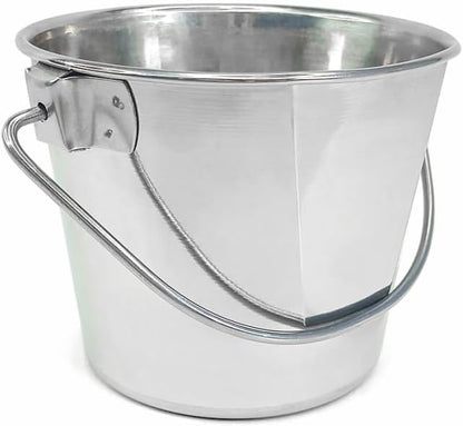 Heavy Duty Stainless Steel Bucket 1 Quart - Flat Side Small Metal Bucket for Feeding & Watering Pets, Livestock & Cleaning - Perfect for Crates, Kennels, Cages & Hang on Fences