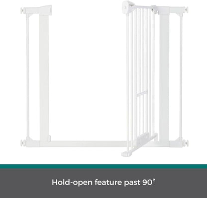 MYPET North States Wide Walk Thru EasyPass Pet Gate with Patented Adjustable pet Door: 29.75-37.5" Wide Dog Gate. Pressure Mount, No Tools Needed. Dog Gates for The House, 30" Tall, White