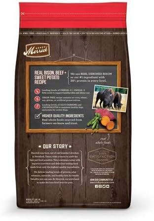 Merrick Premium Grain Free Dry Adult Dog Food, Wholesome And Natural Kibble With Beef, Bison And Sweet Potato - 10.0 lb. Bag