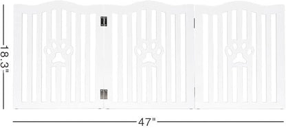 Pet Gate, Wooden Free Standing Dog Gate for Small Dogs and Cats. Great Folding Fence for Doorways, Halls, Stairs. White