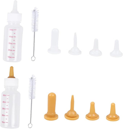BESPORTBLE 4 Pack Pet Nursing Bottles for Small Animals 50ml Dog Cat Feeding Bottles 3 Sizes Nipples Cleaning Brush Kitten Milk Feeder
