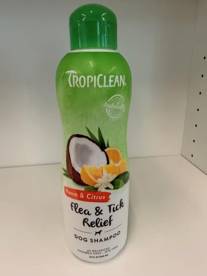 TropiClean Citrus Flea & Tick Shampoo for Dogs, Soothing Bite Relief, Fresh Citrus Scent, Made in the USA, 20oz.