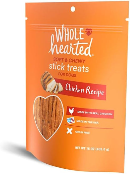 WholeHearted Grain Free Soft and Chewy Chicken Recipe Dog Stick Treats 16 oz