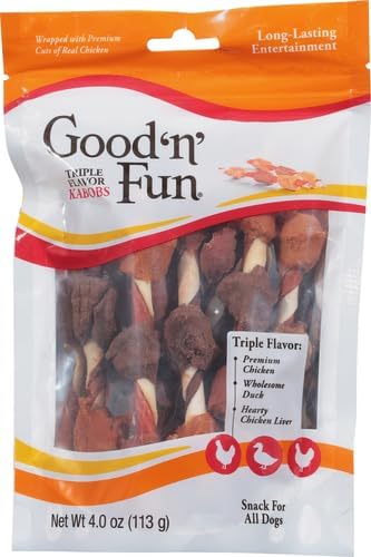 Good'N'Fun Triple Flavored Rawhide Kabobs for Dogs, 4-Ounce (Pack of 2)