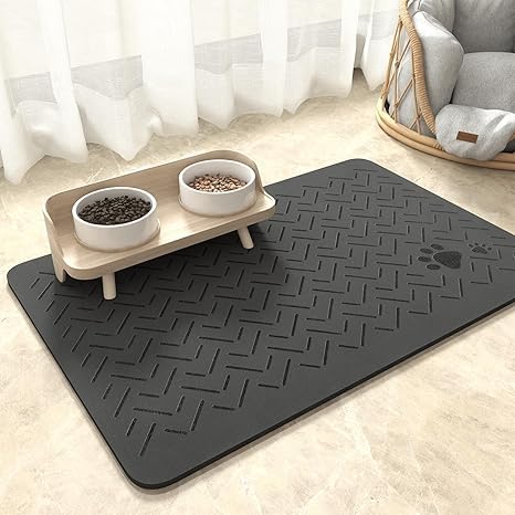 MontVoo-Absorbent Pet Feeding Mat-No Stains Quick Dry Dog Mat for Food and Water Bowl-Rubber Backing Dispenser Mat Accessories Supplies-Dog Bowl Messy Drinkers,(Dark Grey,23"x34")