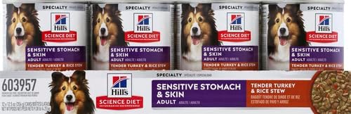 Hill's Science Diet Adult 1-6 Sensitive Stomach & Sensitive Skin Wet Dog Food, Tender Turkey & Rice Stew in Gravy, 12.5 oz. Cans, 12-Pack