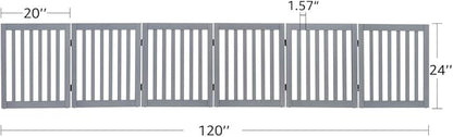 unipaws 120" Extra Wide Pet Gate, Free Standing Dog Gate for Doorways, Stairs, Foldable Puppy & Room Divider, Wooden Playpen for The House, Indoor Use (24" H, Grey)