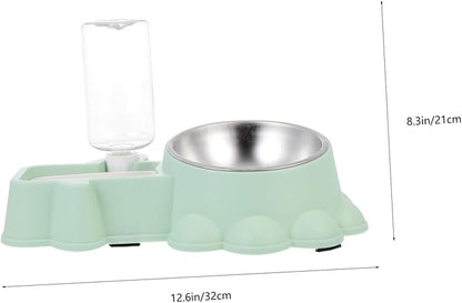 Generic Automatic Stainless Steel Dog Feeding Bowl with Water Dispenser Anti-Skid Pet Food and Water Container for Puppies Practical Green Pet Feeder for Home Use