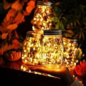 YJFWAL Mason Jar Solar Lights, 12 Pack 30 LED Mason Jar Solar Fairy Lights, Lantern String Lid Light with Hangers for Garden,Patio,Yard,Party,Birthday,Wedding, Christmas Decoration(No Jars)