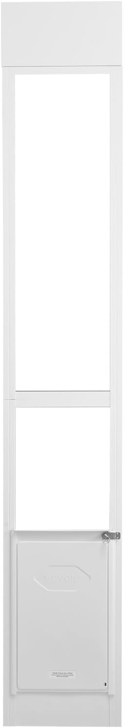 VEVOR Dog Door for Sliding Glass Door, 75 7/8"-80 11/16" Adjustable Height Doggy Door for Sliding Doors, Aluminum Frame Tempered Glass Pet Door with Hinge Structure Flap and Lock for Large-Sized Dogs