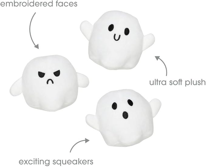 Pearhead Halloween Ghost Dog Toy Set, Plush Squeaky Pet Chew Toys for Dogs, Durable Soft Plush Fabric, Interactive Multi-Pack Value Gift for Puppies and Small to Medium Breeds