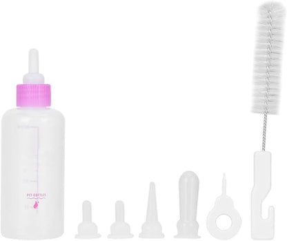 6PCS Set Pet Puppy Kitten Feeding Bottle, Small Dog Cat Milk Nursing Care Kit Liquid Feeding Supplies 60ml with Replacement Nipples