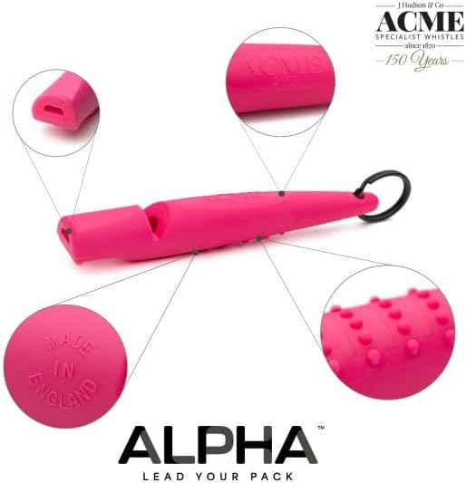 ACME Alpha 211.5 Professional Dog Training Whistle with Enhanced Ergonomic Grip. BPA-Free Plastic. 110 dBA. Long Range. Standardized Frequency. Weatherproof. Made in the UK (Black on Day Glow Pink)
