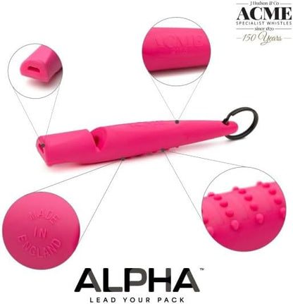 ACME Alpha 211.5 Professional Dog Training Whistle with Enhanced Ergonomic Grip. BPA-Free Plastic. 110 dBA. Long Range. Standardized Frequency. Weatherproof. Made in the UK (Black on Day Glow Pink)