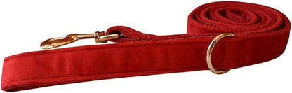 Love Dream Velvet Dog Collar and Leash Set, Soft & Comfy Adjustable Dog Leash and Collar with Heavy Duty Metal Buckle for Small Medium Large Dogs Training & Walking (Large, Red)