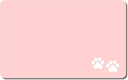 Rnivvi Dog Food Mat, 12" x 19" Footprint Absorbent Dog Cat Bowl Mat for Food and Water, Cute Anti-Slip Rubber Pet Feeding Rug Protect Floors, Puppy Placemat for Feeding & Watering Supplies, Pink