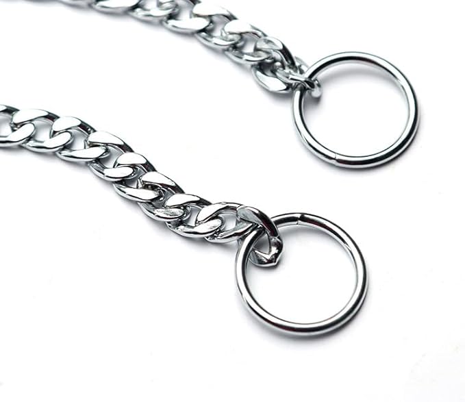 Flat Siver Choke Collar for Large Dogs, Metal Slip Chain Collars Heavy Duty Training Martingale Collars for Small Medium Large Breed Pets, L