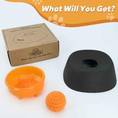 Yipetor Slow Feeder Dog Bowls for Liquid Treat, 【Entertained Ball-in】 Bone Broth Dog Lick Bowl, 3/4 Cup Yogurt Pup Lick Toy for Large Medium Small Breeds Dietary Supplement/Post-op Nutrition