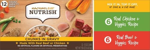 Nutrish Whole Health Blend Chunks in Gravy Variety Pack Wet Dog Food,13 oz. Can,(Rachael Ray),(Pack of 24)