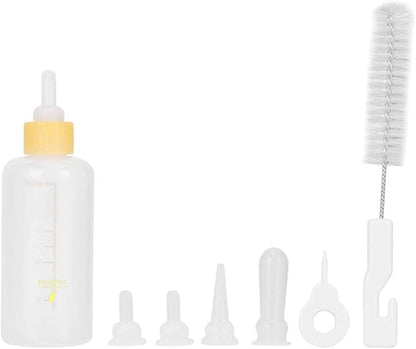 6PCS/ Set Pet Puppy Kitten Feeding Bottle Small Dog Cat Milk Nursing Care Kit Liquid Feeding Supplies 60ml with Replacement Nipples kitten bottle feeding kit (Yellow)