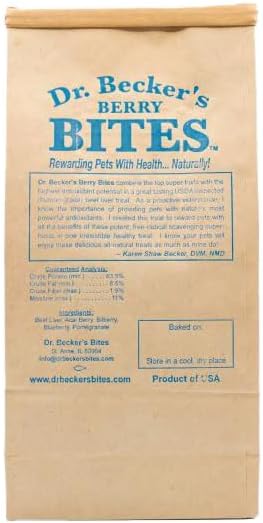Dr. Becker's Berry Bites | Made from Acai Berry, Bilberry, Pomegranate, Blueberry | Grain Free Antioxidant Liver Training Treats for Dogs & Cats, 5 oz