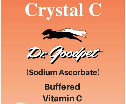 Crystal-C by Dr. Goodpet | Buffered Vitamin C Powder for Dogs and Cats, Ascorbate for Immune System Support, Stress Defense, Gum Care & Oral Health | Gentle for Digestion, Natural Pet Supplement