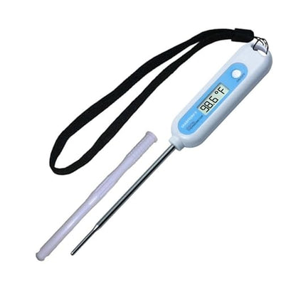 Veterinary Thermometer for Large Animals. Fast, Accurate Temperatures in 8-10 Seconds. Four-Inch Stainless-Steel Probe with Blunt Tip. Safe for All Large Farm Animals & Pets., White