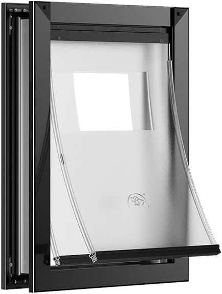 [MAVRICPOWER] Aluminum Medium Dog Door for Door, Doggie Door with 2 Sliding Lock Panels for Exterme Weahter, Pet Door for Small Dogs Up to 30 lbs