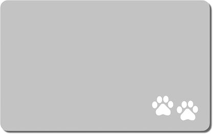 Rnivvi Dog Food Mat, 12" x 19" Footprint Absorbent Dog Cat Bowl Mat for Food and Water, Cute Anti-Slip Rubber Pet Feeding Rug Protect Floors, Puppy Placemat for Feeding & Watering Supplies, Gray