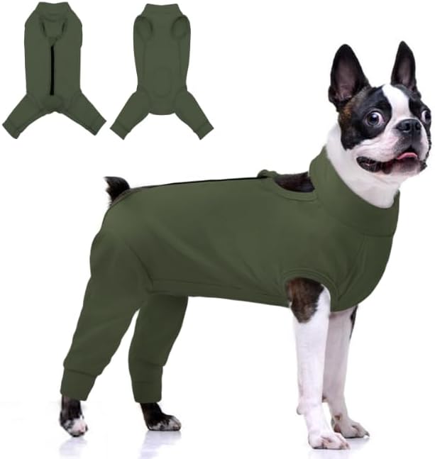 KOESON Dog Surgery Recovery Suit Back Legs, Back Zipper Recovery Suit for Dogs Post Surgery, Soft Dog Hind Leg Sleeve to Stop Licking, Pet Rear Leg Wound Cover for Large Dogs, Army Green L