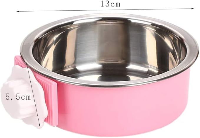 Andiker Pet Bowl 2-in-1 Removable Stainless Steel Food Bowl for Puppy/Cat, Hanging Cage Large Water Food Feeder for Dogs Cats (Small, Pink)